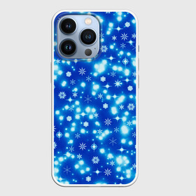 Чехол для iPhone 13 Pro с принтом Сверкающие снежинки в Санкт-Петербурге,  |  | blue | christmas | cold | ice | new year | snow | snowflakes | stars | winter | блеск | звезды | зима | зимний орнамент | иней | космические снежинки | кристаллы | лед | мороз | новогодний узор | новый год | подарок | рождество