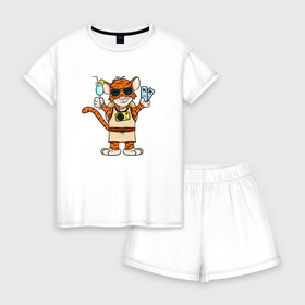 Женская пижама с шортиками хлопок с принтом Год путешествий 2022 в Санкт-Петербурге, 100% хлопок | футболка прямого кроя, шорты свободные с широкой мягкой резинкой | 2022 | год тигра | новый год | новый год 2022 | символ года | тигр | тигренок | тигрица | тигры
