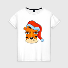 Женская футболка хлопок с принтом Забавный тигр 2022 в Санкт-Петербурге, 100% хлопок | прямой крой, круглый вырез горловины, длина до линии бедер, слегка спущенное плечо | 2022 | год тигра | новый год | новый год 2022 | символ года | тигр | тигренок | тигрица | тигры