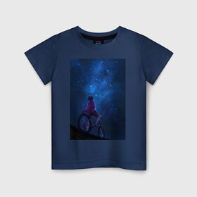 Детская футболка хлопок с принтом Взгляд на небо в Санкт-Петербурге, 100% хлопок | круглый вырез горловины, полуприлегающий силуэт, длина до линии бедер | в топе | в тренде | велосипед | звезды | космос | небо | романтика | синий
