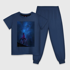Детская пижама хлопок с принтом Взгляд на небо в Санкт-Петербурге, 100% хлопок |  брюки и футболка прямого кроя, без карманов, на брюках мягкая резинка на поясе и по низу штанин
 | Тематика изображения на принте: в топе | в тренде | велосипед | звезды | космос | небо | романтика | синий