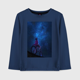 Детский лонгслив хлопок с принтом Взгляд на небо в Санкт-Петербурге, 100% хлопок | круглый вырез горловины, полуприлегающий силуэт, длина до линии бедер | Тематика изображения на принте: в топе | в тренде | велосипед | звезды | космос | небо | романтика | синий