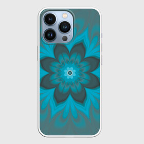 Чехол для iPhone 13 Pro с принтом Абстрактный цветок. Бирюзово серый. в Санкт-Петербурге,  |  | abstraction | blue | flower | fractal | turquoise | абстракция | бирюзовый | фрактал | цветок