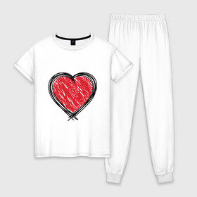 Женская пижама хлопок с принтом Doodle Heart в Санкт-Петербурге, 100% хлопок | брюки и футболка прямого кроя, без карманов, на брюках мягкая резинка на поясе и по низу штанин | граффити | карандаш | любовь | набросок | рисунок | сердце | эских