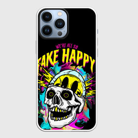 Чехол для iPhone 13 Pro Max с принтом Fake Happy Фальшивое счастье в Санкт-Петербурге,  |  | Тематика изображения на принте: fake happy | happy | пестрый дым | фальшивое счастье | череп