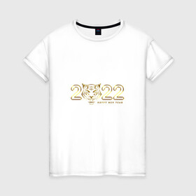 Женская футболка хлопок с принтом Символ года (тигркнок) 2022 в Санкт-Петербурге, 100% хлопок | прямой крой, круглый вырез горловины, длина до линии бедер, слегка спущенное плечо | 2022 | зима | новый год | символ года | снег | тигр