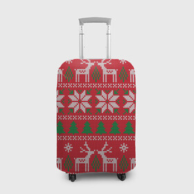Чехол для чемодана 3D с принтом вязаный принт с оленями в Санкт-Петербурге, 86% полиэфир, 14% спандекс | двустороннее нанесение принта, прорези для ручек и колес | christmas | deer | knitted | new year | print | red | snow | trees | white | wintry | белый | вязаный | елки | зимний | красный | новый год | олени | олень | принт | рождество | снег | снежинка