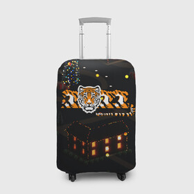 Чехол для чемодана 3D с принтом Ночной новогодний город 2022 год тигра в Санкт-Петербурге, 86% полиэфир, 14% спандекс | двустороннее нанесение принта, прорези для ручек и колес | 2022 | год тигра | новый год | новый год 2022 | символ года | тигр | тигренок | тигрица | тигры