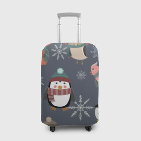 Чехол для чемодана 3D с принтом НОВОГОДНИЙ ПАТТЕРН ЖИВОТНЫЕ в Санкт-Петербурге, 86% полиэфир, 14% спандекс | двустороннее нанесение принта, прорези для ручек и колес | животные | зима | лес | новый год | олени | праздник | рождество | снег | снеговик | снежинки | сова