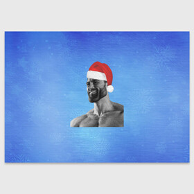 Поздравительная открытка с принтом Гига Санта Чад в Санкт-Петербурге, 100% бумага | плотность бумаги 280 г/м2, матовая, на обратной стороне линовка и место для марки
 | chad | christmas | giga | giga chad | gigachad | man | mem | meme | new year | santa | гига чад | гигачад | дед мороз | мем | мужик | новогодний | новый год | санта | санта клаус