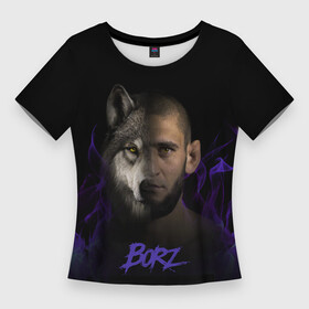 Женская футболка 3D Slim с принтом Хамзат Borz в Санкт-Петербурге,  |  | borz | боец | волк | лицо | огонь | человек | чиваев