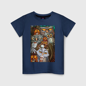 Детская футболка хлопок с принтом Сбор сов в Санкт-Петербурге, 100% хлопок | круглый вырез горловины, полуприлегающий силуэт, длина до линии бедер | арт | в топе | в тренде | животные | искусство | рисунок | совы