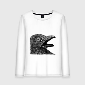 Женский лонгслив хлопок с принтом Крик чёрного ворона в Санкт-Петербурге, 100% хлопок |  | ворон | ворона | депрессия | злая птичка | зло | птица | рисунок