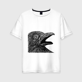 Женская футболка хлопок Oversize с принтом Крик чёрного ворона в Санкт-Петербурге, 100% хлопок | свободный крой, круглый ворот, спущенный рукав, длина до линии бедер
 | ворон | ворона | депрессия | злая птичка | зло | птица | рисунок