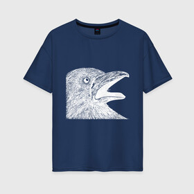 Женская футболка хлопок Oversize с принтом Крик белого ворона в Санкт-Петербурге, 100% хлопок | свободный крой, круглый ворот, спущенный рукав, длина до линии бедер
 | белая ворона | ворон | ворона | депрессия | злая птичка | птица | птичка | рисунок | ярость
