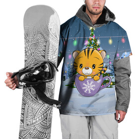 Накидка на куртку 3D с принтом Тигренок 2022 в кружке в Санкт-Петербурге, 100% полиэстер |  | Тематика изображения на принте: 2022 | год тигра | новый год | новый год 2022 | символ года | тигр | тигренок | тигрица | тигры