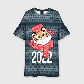 Детское платье 3D с принтом 2022 символ года в Санкт-Петербурге, 100% полиэстер | прямой силуэт, чуть расширенный к низу. Круглая горловина, на рукавах — воланы | 2022 | год тигра | новый год | новый год 2022 | символ года | тигр | тигренок | тигрица | тигры
