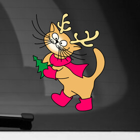 Наклейка на автомобиль с принтом Кот олень в Санкт-Петербурге, ПВХ |  | кот | котенок | котик | коты | кошки | новый год | олень | праздник