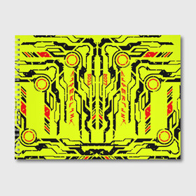 Альбом для рисования с принтом Cyberpunk 2077 YELLOW в Санкт-Петербурге, 100% бумага
 | матовая бумага, плотность 200 мг. | Тематика изображения на принте: будущее | жолтый | киберпанк | минимализм | полосы | схемы