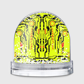Игрушка Снежный шар с принтом Cyberpunk 2077 YELLOW в Санкт-Петербурге, Пластик | Изображение внутри шара печатается на глянцевой фотобумаге с двух сторон | будущее | жолтый | киберпанк | минимализм | полосы | схемы