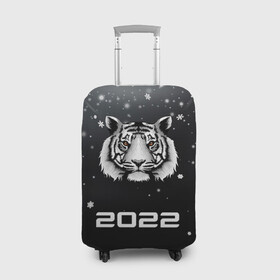 Чехол для чемодана 3D с принтом Новогодний тигр символ 2022. в Санкт-Петербурге, 86% полиэфир, 14% спандекс | двустороннее нанесение принта, прорези для ручек и колес | 2022 | merry christmas | год тигра | зима близко | нг | новогодний | новогодний тигр | новогодняя символика | новый год | новый год 2022 | рождество | символ 2022 года | снег | снежинки | тигр