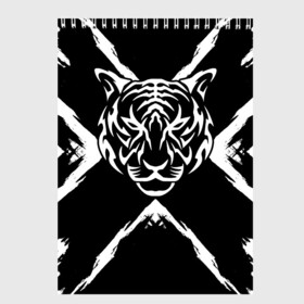 Скетчбук с принтом Tiger Black & White Черно-белый Тигр в Санкт-Петербурге, 100% бумага
 | 48 листов, плотность листов — 100 г/м2, плотность картонной обложки — 250 г/м2. Листы скреплены сверху удобной пружинной спиралью | cat | tiger | год тигра | зверь | кошка | символ года | тигр | хищник