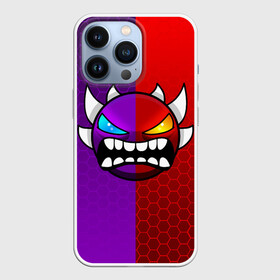 Чехол для iPhone 13 Pro с принтом GEOMETRY DASH VIOLET RED DEMON   ГЕОМЕТРИЯ ДАШ в Санкт-Петербурге,  |  | Тематика изображения на принте: 2d | arcade | demon | game | geometry dash | hexagon | meltdown | robtop | smile | аркада | геометрический тире | геометрия | демон | раннер | смайлы | соты | эмоции