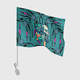 Флаг для автомобиля с принтом Cyberpunk 2077! в Санкт-Петербурге, 100% полиэстер | Размер: 30*21 см | арт | будущее | голова | киберпанк | минимализм | полосы | розовый | схемы