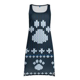 Платье-майка 3D с принтом Вязанные тигровые лапки в Санкт-Петербурге, 100% полиэстер | полуприлегающий силуэт, широкие бретели, круглый вырез горловины, удлиненный подол сзади. | вязанка | лапы | след | след животного | узоры