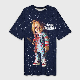 Платье-футболка 3D с принтом Новогодний Чаки  New Year s Chucky в Санкт-Петербурге,  |  | chucky | кино | кукла | монстр | новый год | нож | рождество | снег | снежинка | ужасы | хоррор | чаки