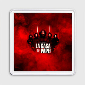 Магнит 55*55 с принтом БУМАЖНЫЙ ДОМ - LA CASA DE PAPEL - BELLA CIAO в Санкт-Петербурге, Пластик | Размер: 65*65 мм; Размер печати: 55*55 мм | Тематика изображения на принте: bella ciao | la casa de papel | бумажный дом | ла каса де | ла каса де папель | ла каса де пепел | лакаса | сериал | фильм