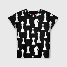 Детская футболка 3D с принтом Белые шахматные фигуры в Санкт-Петербурге, 100% гипоаллергенный полиэфир | прямой крой, круглый вырез горловины, длина до линии бедер, чуть спущенное плечо, ткань немного тянется | Тематика изображения на принте: checkmate | chess | chess board | chess game | chess pieces | chess player | chessboard | gambit | game | king | pawn | queen | гамбит | игра | король | мат | партия | ферзь | фигуры | шахматист | шахматы