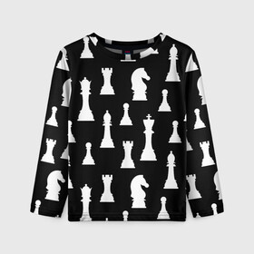 Детский лонгслив 3D с принтом Белые шахматные фигуры в Санкт-Петербурге, 100% полиэстер | длинные рукава, круглый вырез горловины, полуприлегающий силуэт
 | checkmate | chess | chess board | chess game | chess pieces | chess player | chessboard | gambit | game | king | pawn | queen | гамбит | игра | король | мат | партия | ферзь | фигуры | шахматист | шахматы