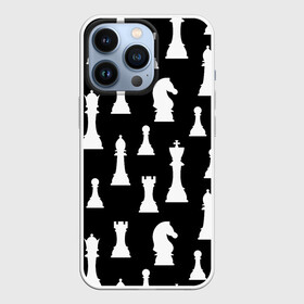 Чехол для iPhone 13 Pro с принтом Белые шахматные фигуры в Санкт-Петербурге,  |  | checkmate | chess | chess board | chess game | chess pieces | chess player | chessboard | gambit | game | king | pawn | queen | гамбит | игра | король | мат | партия | ферзь | фигуры | шахматист | шахматы