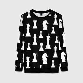 Женский свитшот 3D с принтом Белые шахматные фигуры в Санкт-Петербурге, 100% полиэстер с мягким внутренним слоем | круглый вырез горловины, мягкая резинка на манжетах и поясе, свободная посадка по фигуре | checkmate | chess | chess board | chess game | chess pieces | chess player | chessboard | gambit | game | king | pawn | queen | гамбит | игра | король | мат | партия | ферзь | фигуры | шахматист | шахматы