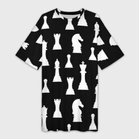 Платье-футболка 3D с принтом Белые шахматные фигуры в Санкт-Петербурге,  |  | checkmate | chess | chess board | chess game | chess pieces | chess player | chessboard | gambit | game | king | pawn | queen | гамбит | игра | король | мат | партия | ферзь | фигуры | шахматист | шахматы