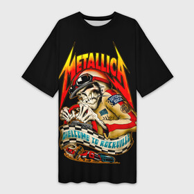 Платье-футболка 3D с принтом Metallica WELCOME TO ROCKVILLE в Санкт-Петербурге,  |  | Тематика изображения на принте: hard | heavy | james hetfield | kirk hammett | lars ulrich | metallica | music | robert trujillo | rock band | thrash | thrashmetal | джеймс хэтфилд | кирк хэмметт | ларс ульрих | метал | металика | металлика | музыка | роберт трухильо | рок группа | трэш
