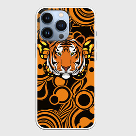 Чехол для iPhone 13 Pro с принтом Голова тигра с бабочкой в Санкт-Петербурге,  |  | Тематика изображения на принте: 2022 | бабочка | год тигра | символ года | тигр | тигровый раскрас