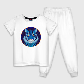 Детская пижама хлопок с принтом Голубой водяной тигр символ 2022 года в Санкт-Петербурге, 100% хлопок |  брюки и футболка прямого кроя, без карманов, на брюках мягкая резинка на поясе и по низу штанин
 | 2022 | водяной | год | гороскоп | китайский | символ | талисман | тигр