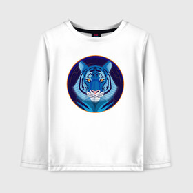 Детский лонгслив хлопок с принтом Голубой водяной тигр символ 2022 года в Санкт-Петербурге, 100% хлопок | круглый вырез горловины, полуприлегающий силуэт, длина до линии бедер | 2022 | водяной | год | гороскоп | китайский | символ | талисман | тигр