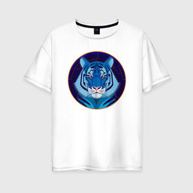 Женская футболка хлопок Oversize с принтом Голубой водяной тигр символ 2022 года в Санкт-Петербурге, 100% хлопок | свободный крой, круглый ворот, спущенный рукав, длина до линии бедер
 | 2022 | водяной | год | гороскоп | китайский | символ | талисман | тигр