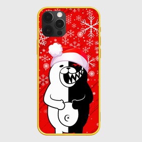 Чехол для iPhone 12 Pro с принтом НОВОГОДНИЙ MONOKUMA. в Санкт-Петербурге, силикон | область печати: задняя сторона чехла, без боковых панелей | 2022 | anime | black  white | danganronpa | happy new year | kurokuma | merry christmas | monodam | monokuma | monomi | monotaro | pink | shirokuma | аниме | год тигра | зима близко | мoноми | монокума | нг | новогодний | новый год | новый 