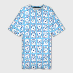 Платье-футболка 3D с принтом Новогодний медвежонок голубой в Санкт-Петербурге,  |  | медведь | медвежонок | миша | мишка | новый год | снег | снежинки | снежника