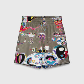Детские спортивные шорты 3D с принтом Takashi Murakami арт с языками в Санкт-Петербурге,  100% полиэстер
 | пояс оформлен широкой мягкой резинкой, ткань тянется
 | takashi murakami | арт | арт с языками | граффити | мураками | такаси | такаси мураками | токио | уличное граффити | языки | япония