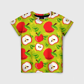 Детская футболка 3D с принтом Яблочки паттерн в Санкт-Петербурге, 100% гипоаллергенный полиэфир | прямой крой, круглый вырез горловины, длина до линии бедер, чуть спущенное плечо, ткань немного тянется | Тематика изображения на принте: apple | яблоки | яблоко | яблоня | яблочки