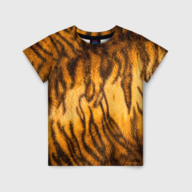 Детская футболка 3D с принтом Шкура тигра 2022 в Санкт-Петербурге, 100% гипоаллергенный полиэфир | прямой крой, круглый вырез горловины, длина до линии бедер, чуть спущенное плечо, ткань немного тянется | 2022 | год тигра | новый год | новый год 2022 | символ года | тигр | тигренок | тигрица | тигры
