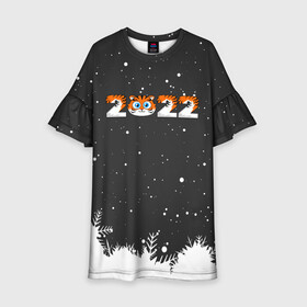 Детское платье 3D с принтом Новый год 2022 - надпись 2022 в Санкт-Петербурге, 100% полиэстер | прямой силуэт, чуть расширенный к низу. Круглая горловина, на рукавах — воланы | 2022 | год тигра | новый год | новый год 2022 | символ года | тигр | тигренок | тигрица | тигры