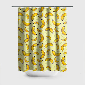 Штора 3D для ванной с принтом Банановый Бум в Санкт-Петербурге, 100% полиэстер | плотность материала — 100 г/м2. Стандартный размер — 146 см х 180 см. По верхнему краю — пластиковые люверсы для креплений. В комплекте 10 пластиковых колец | Тематика изображения на принте: банан | банановый | бананы | паттерн | прикол | фрукты