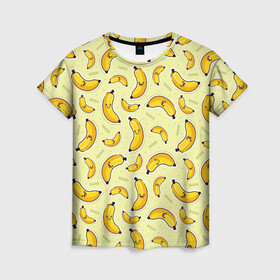 Женская футболка 3D с принтом Банановый Бум в Санкт-Петербурге, 100% полиэфир ( синтетическое хлопкоподобное полотно) | прямой крой, круглый вырез горловины, длина до линии бедер | банан | банановый | бананы | паттерн | прикол | фрукты