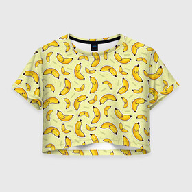 Женская футболка Crop-top 3D с принтом Банановый Бум в Санкт-Петербурге, 100% полиэстер | круглая горловина, длина футболки до линии талии, рукава с отворотами | Тематика изображения на принте: банан | банановый | бананы | паттерн | прикол | фрукты